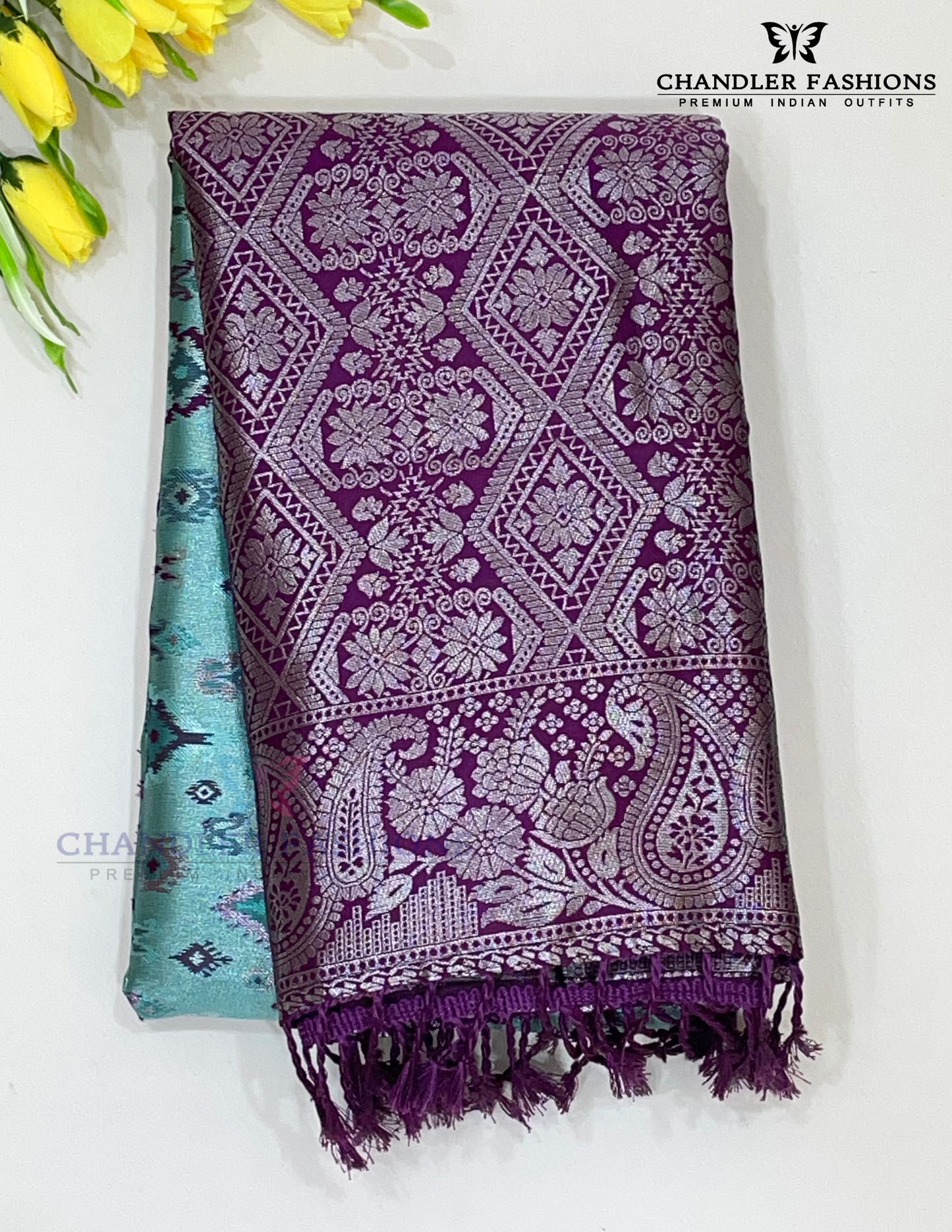 Charming Sea Green Color Art Silk Saree With Purple Border For Women