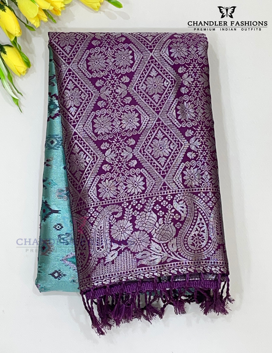 Charming Sea Green Color Art Silk Saree With Purple Border For Women