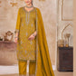 Attractive Mustard Yellow Color Vichitra Silk With Heavy Embroidery Work Salwar Suits For Women