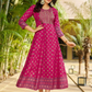 Gorgeous Pink Color Rayon Foil Print Anarkali Gown With Embroidery Work