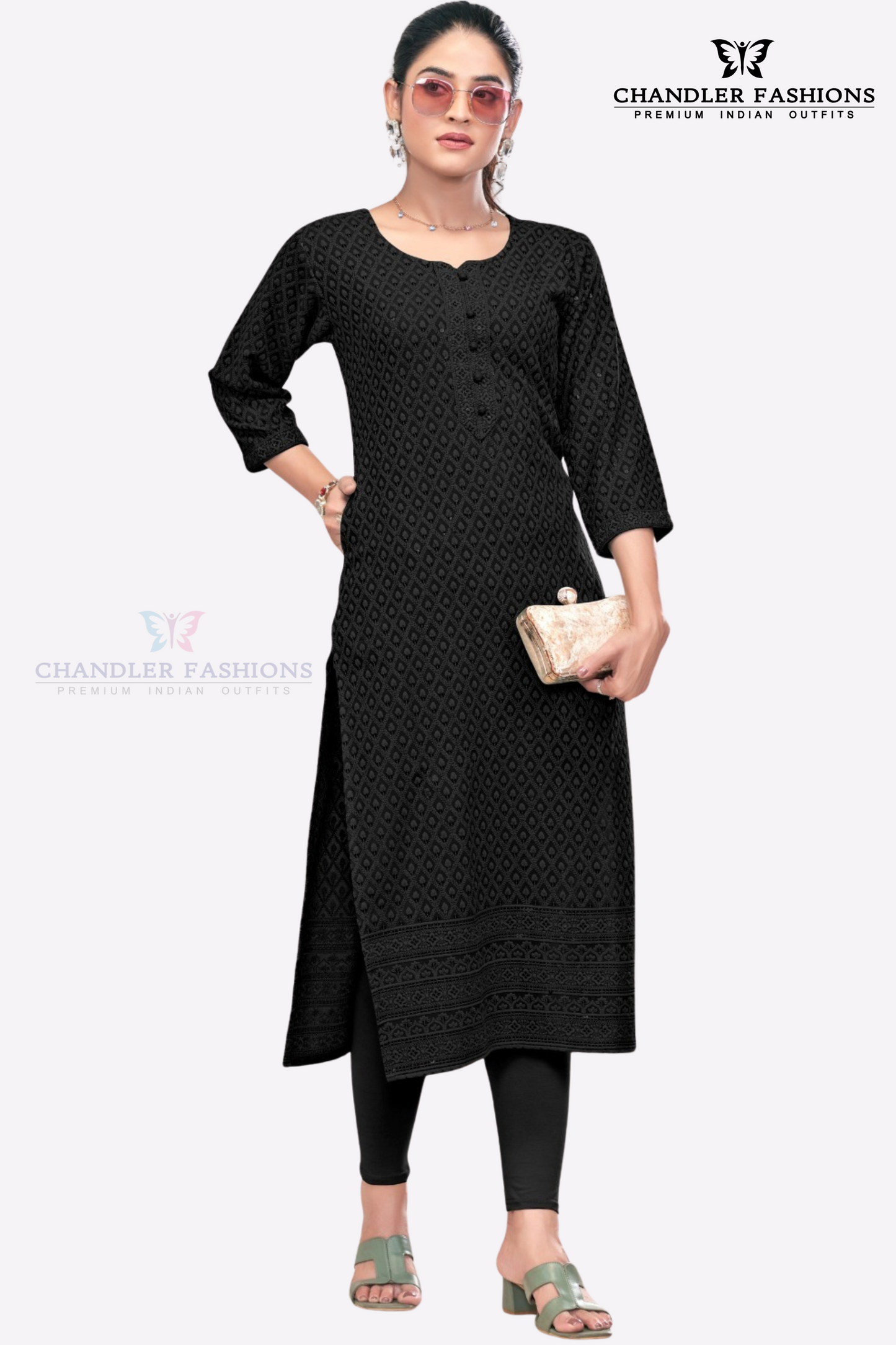 Stunning Black Color Rayon With Embroidery Work Kurti For Women
