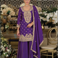 Gorgeous Violet Color Chinon Silk Sequins And Embroidery Work Palazzo Suits For Women