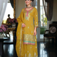 Appealing Yellow Color Shimmer With Embroidery Work Palazzo Suits For Women