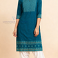 Attractive Blue Color Cotton Kurti With Embroidery Work For Women