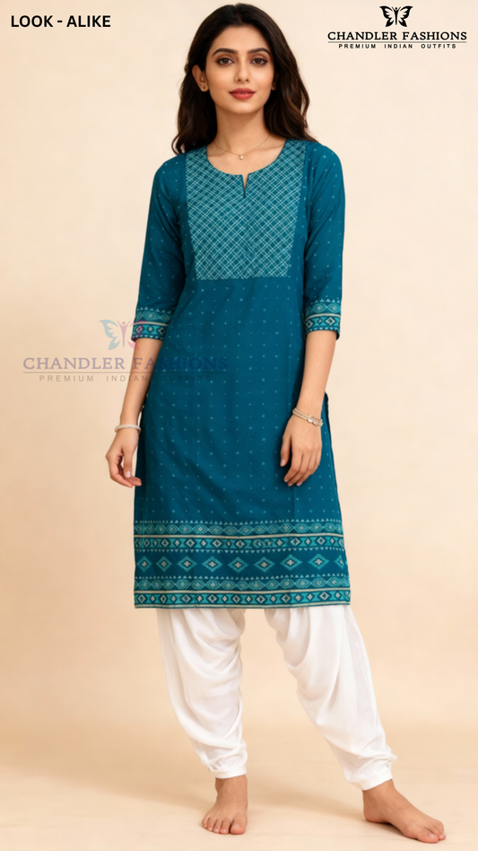 Attractive Blue Color Cotton Kurti With Embroidery Work For Women