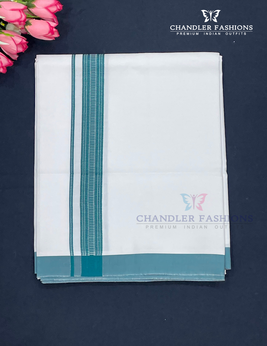 Attractive Men's White Color Cotton Dhoti With Green Border