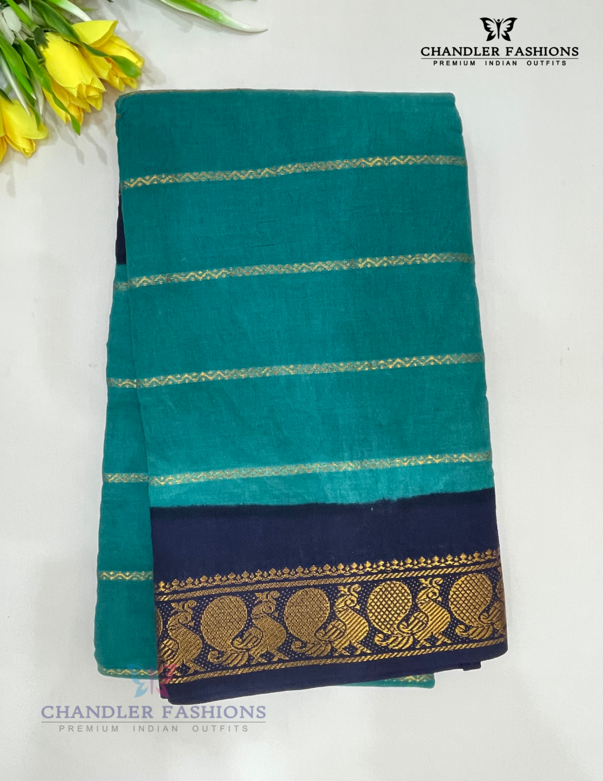 Elegant Green Color Cotton Saree With Zari Work For Women