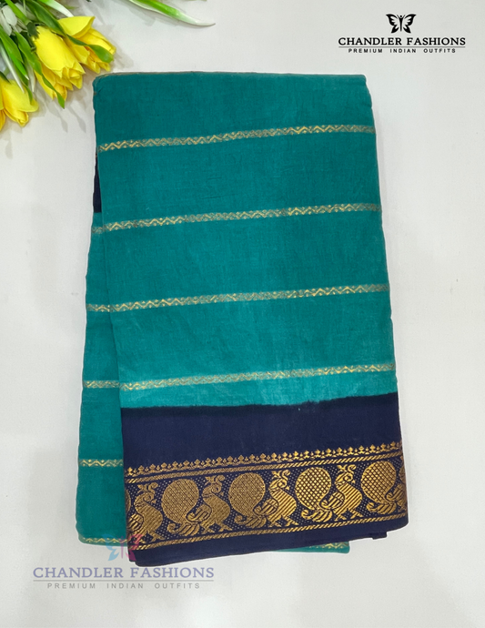 Elegant Green Color Cotton Saree With Zari Work For Women