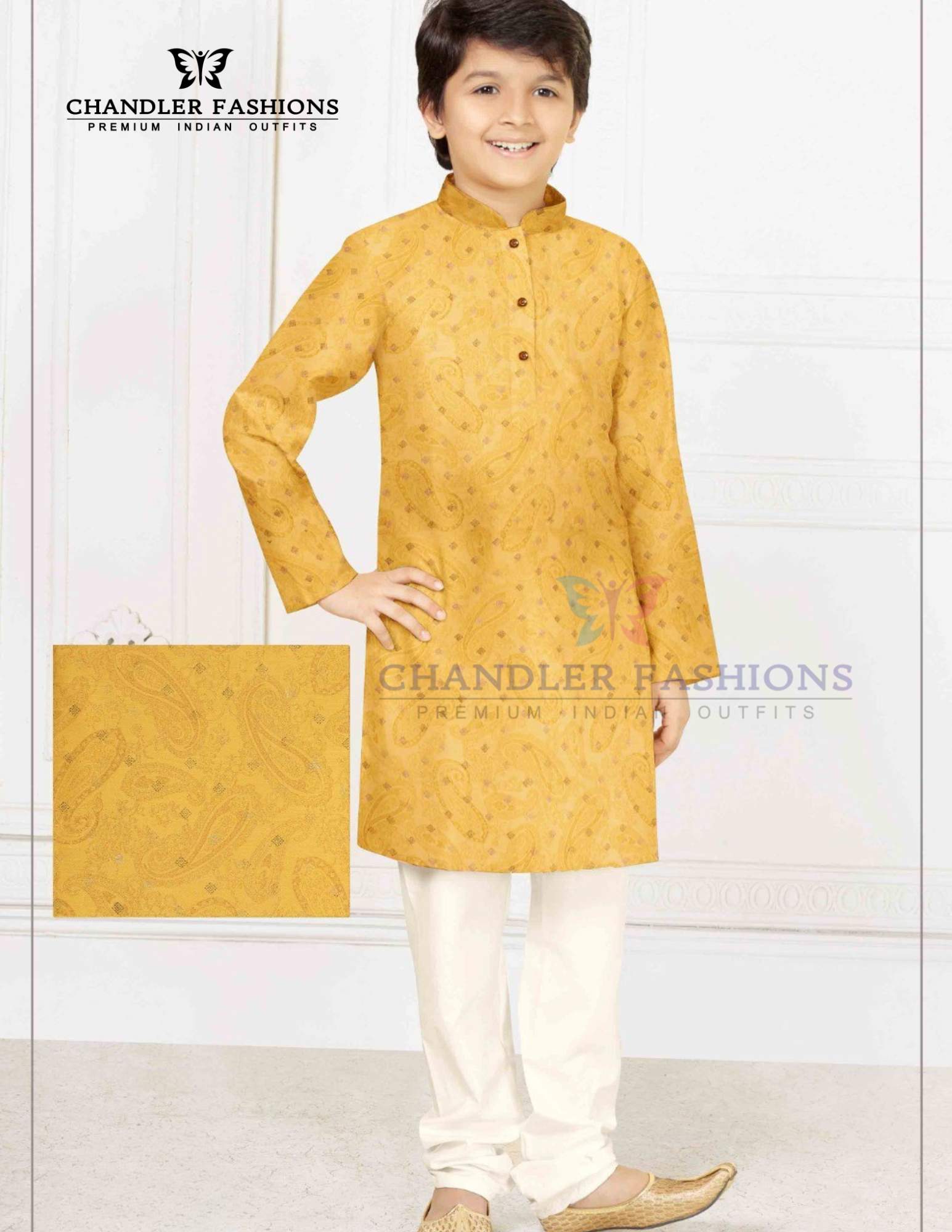 Wonderful Mustard Yellow Color Poly Cotton With Print Work Kurta And Pajama Set For Kids