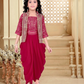 Attractive Red Color Viscose Silk Embroidered Dhoti Model Kurti Suits For Girls