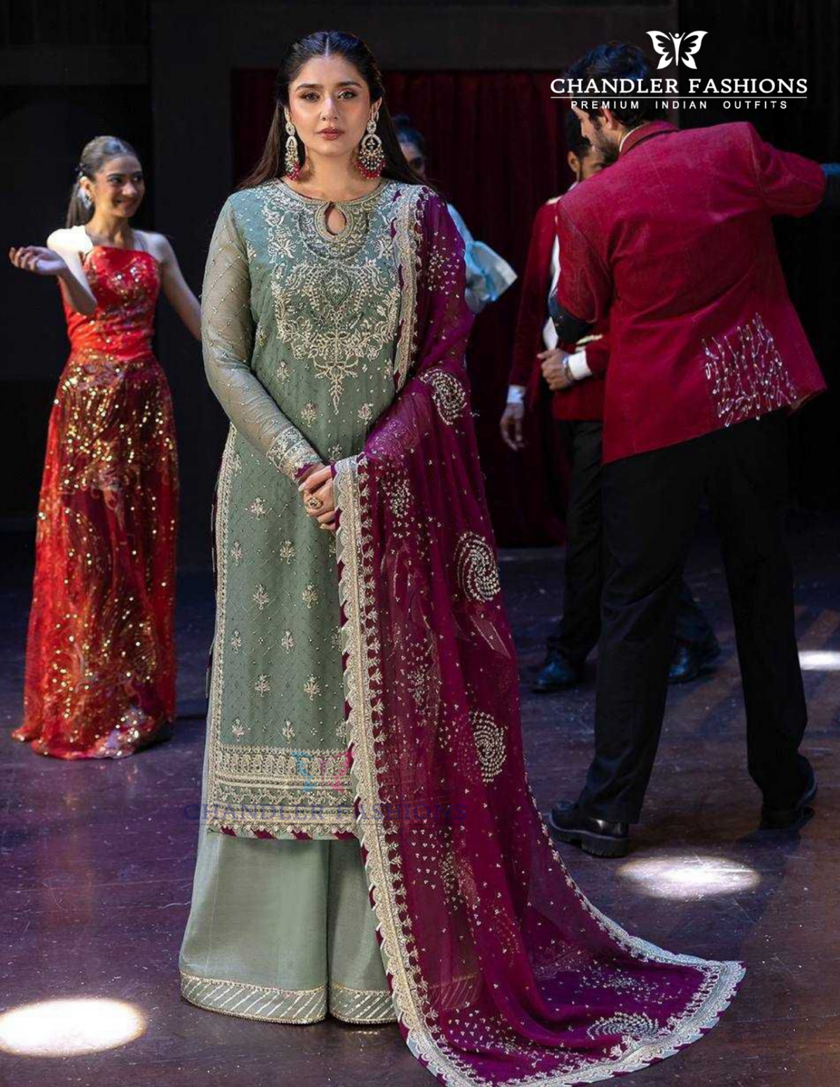 Captivating Light Green Color Georgette With Embroidery Work Palazzo Suits With Dupatta