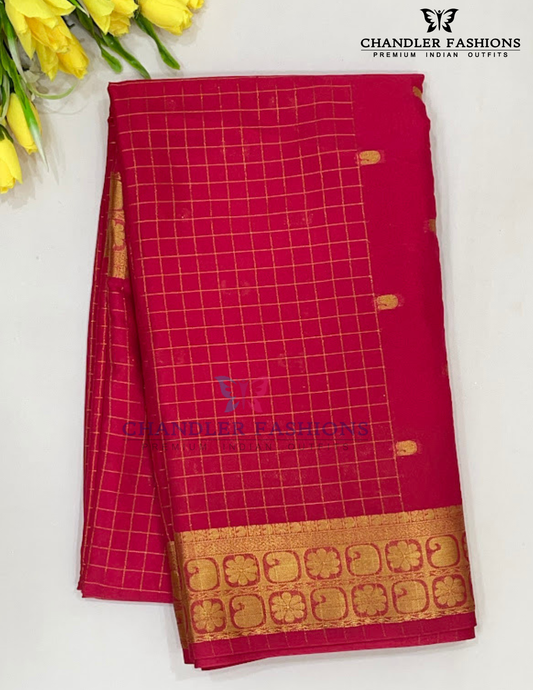 Elegant Raspberry Pink Color Mysore Silk Saree For Women