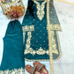 Elegant Teal Blue Color Palazzo Suits With Embroidery And Sequins Work For Women