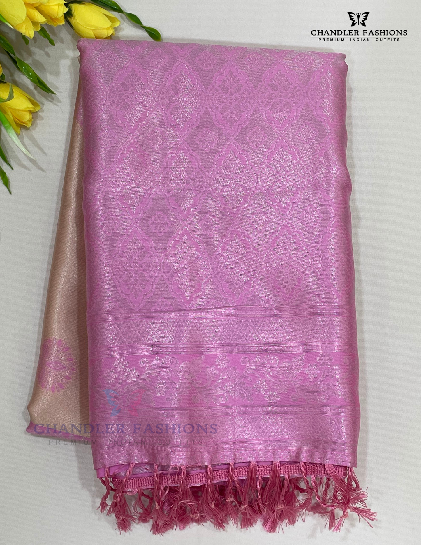 Elegant Peach Color Art Silk With Zari Work Saree For Women