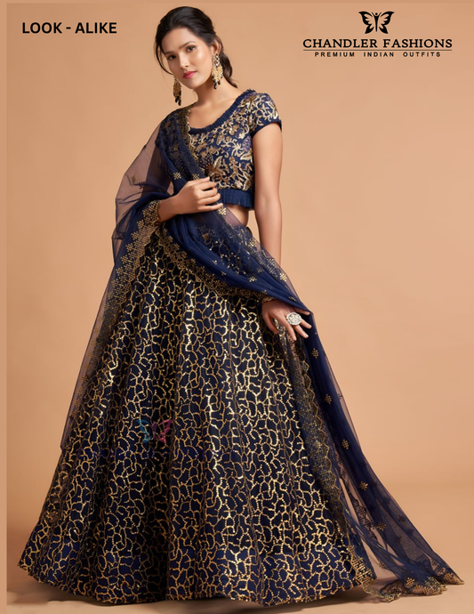 Alluring Blue Color Soft Net With Thread Embroidery And Sequins Work Lehenga Choli With Dupatta For Women