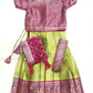 Charming Pink And Light Green Colored Silk Choli Sets With Stone Work For Girls