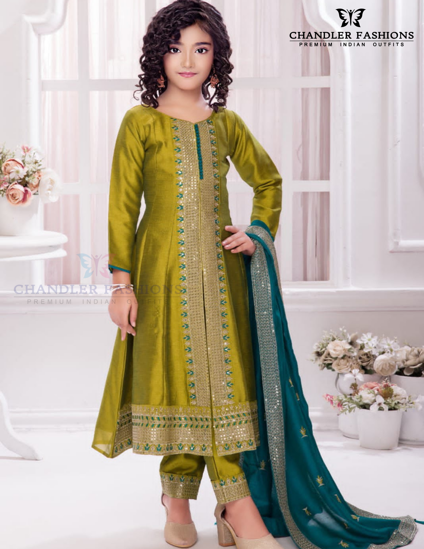 Elegant Mehendi Green Color Embroidery And Sequins Work Kurti Suit