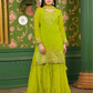 Alluring Lime Green Color Georgette Embroidery And Sequins Work With Palazoo Suits With Dupatta