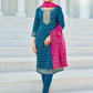 Glamorous Teal Blue Color Rayon Kurti With Foil Print And Dupatta Sets For Women