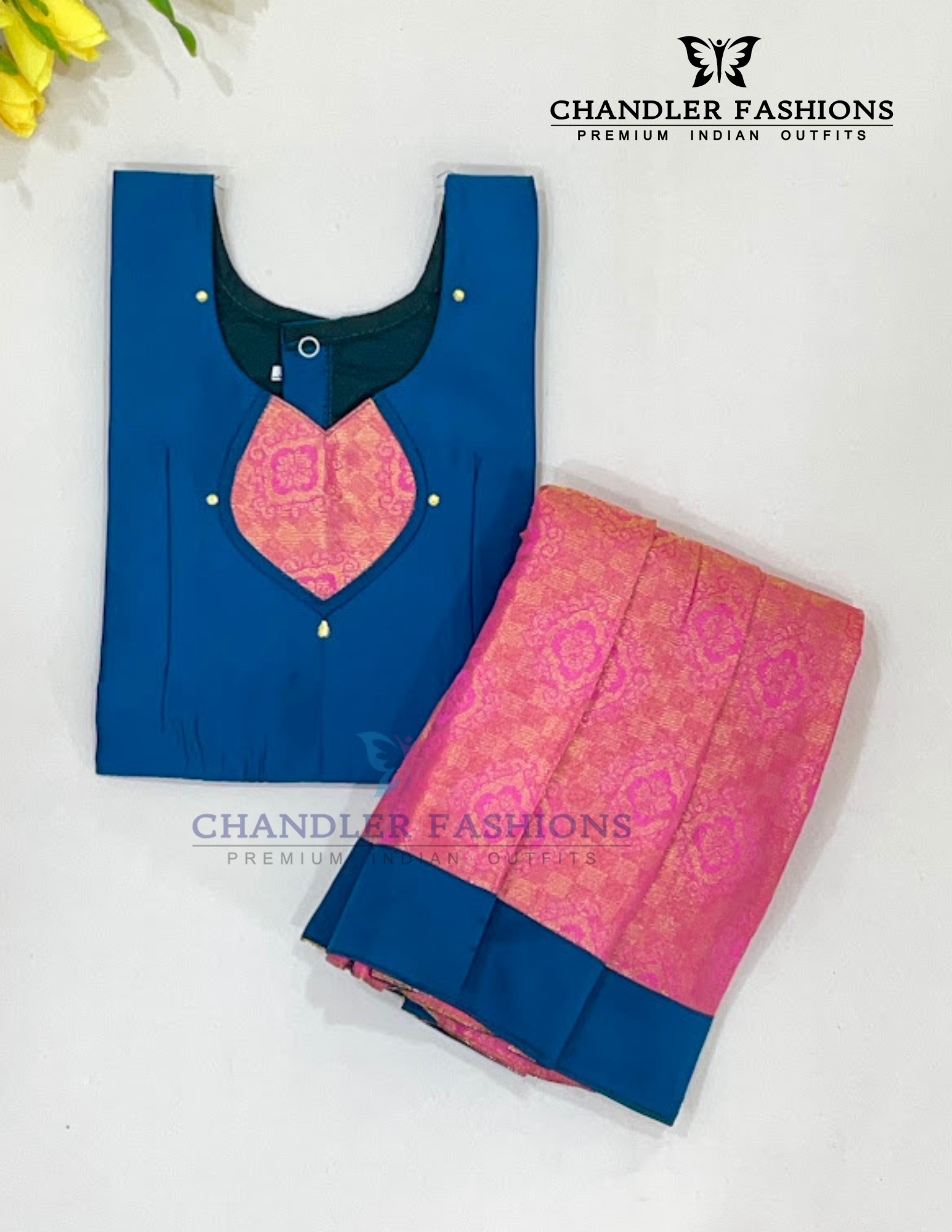Teal Blue Color Soft Silk Langa Set With Zari Work Near Me