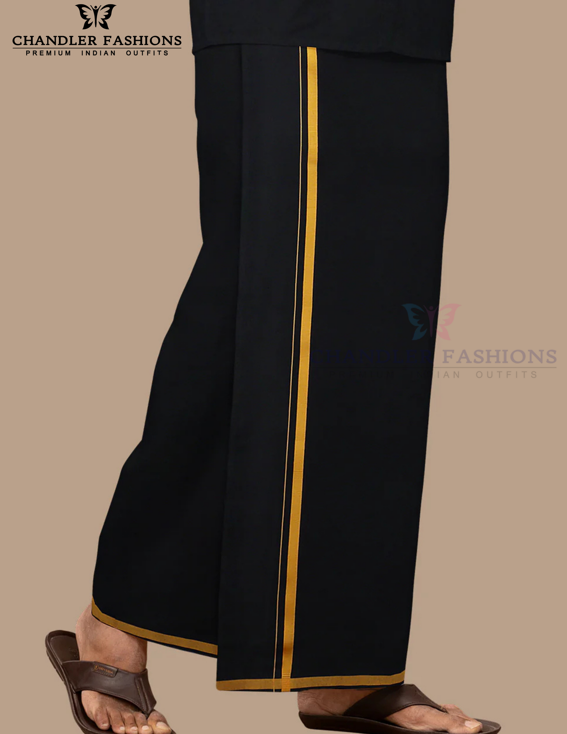 Elegant Black Color Dhoti With Golden Zari Border For Men