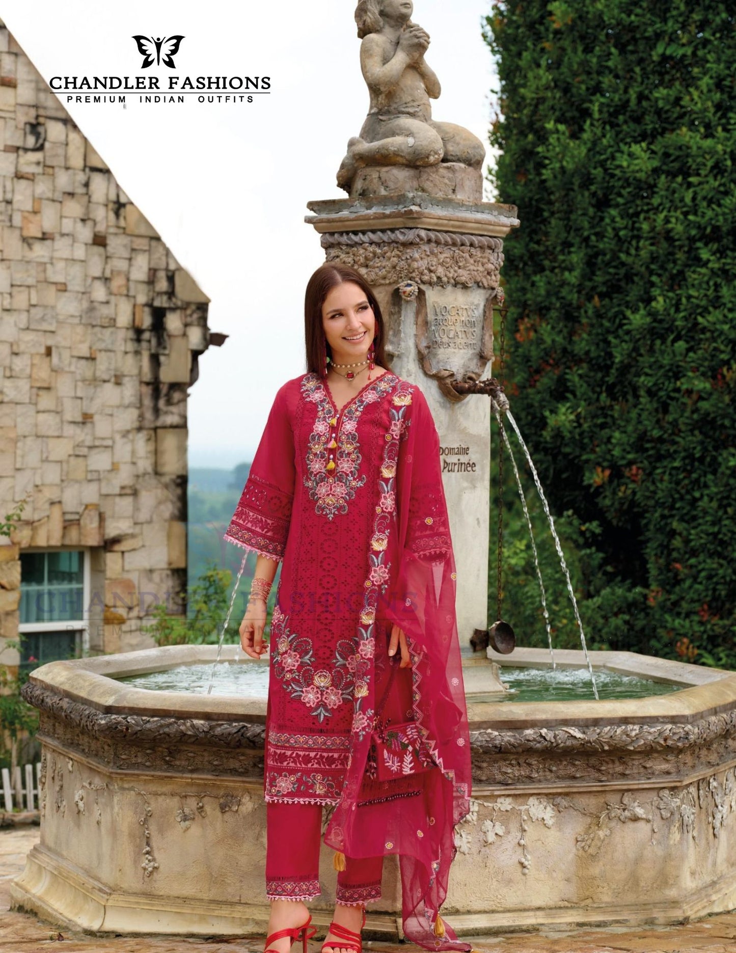 Red Color Organza With Embroidery Work Salwar Suits Near Me