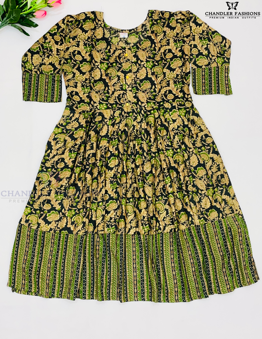 Attractive Black And Green Color Floral Pattern Kurti For Women