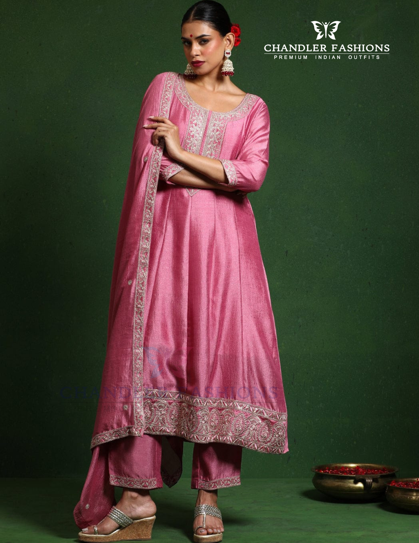 Charming Pink Color Silk Blend With Embroidery Work Salwar Suits For Women