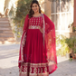 Stunning Rani Pink Color Faux Blooming With Embroidery And Sequins Work Gown