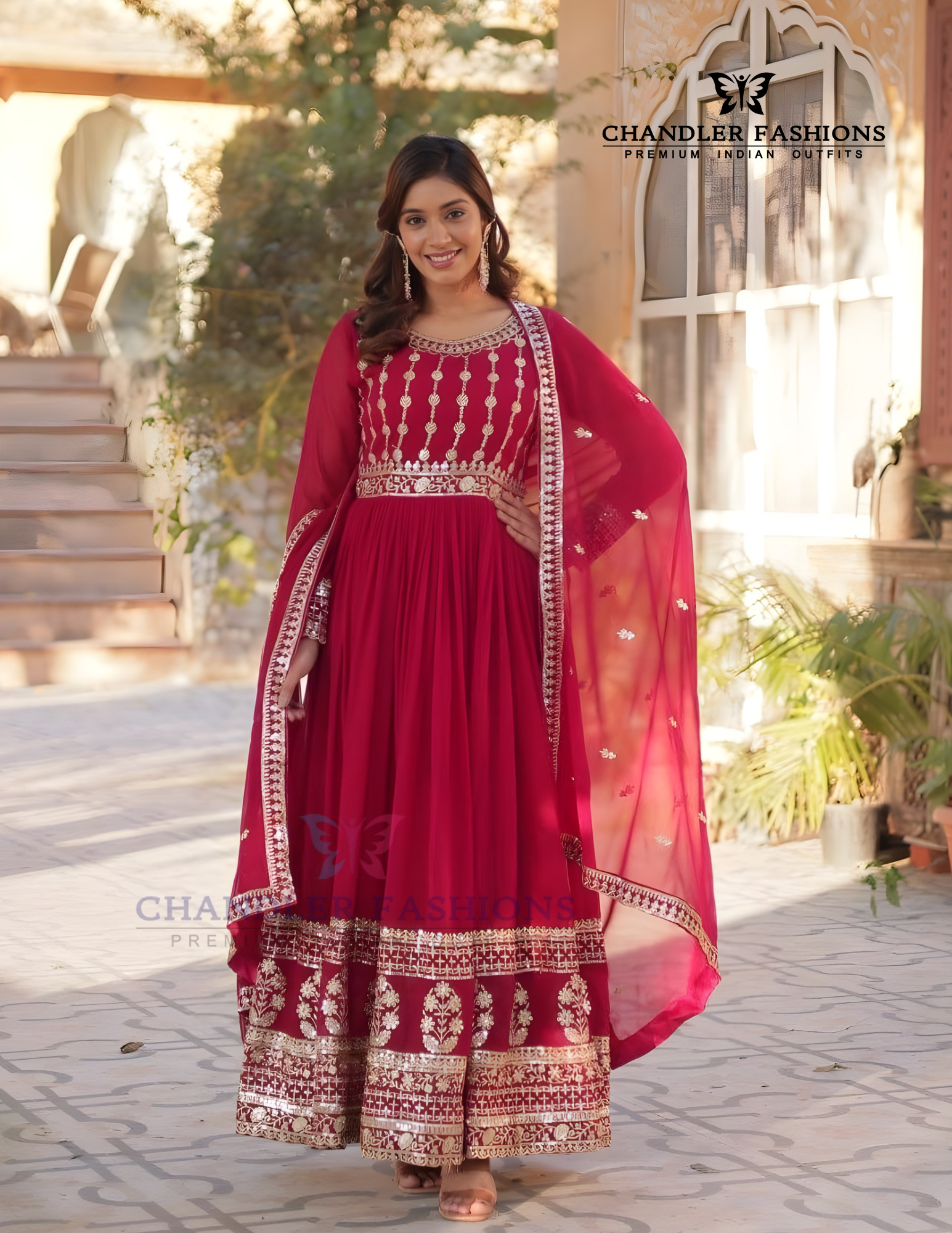 Stunning Rani Pink Color Faux Blooming With Embroidery And Sequins Work Gown