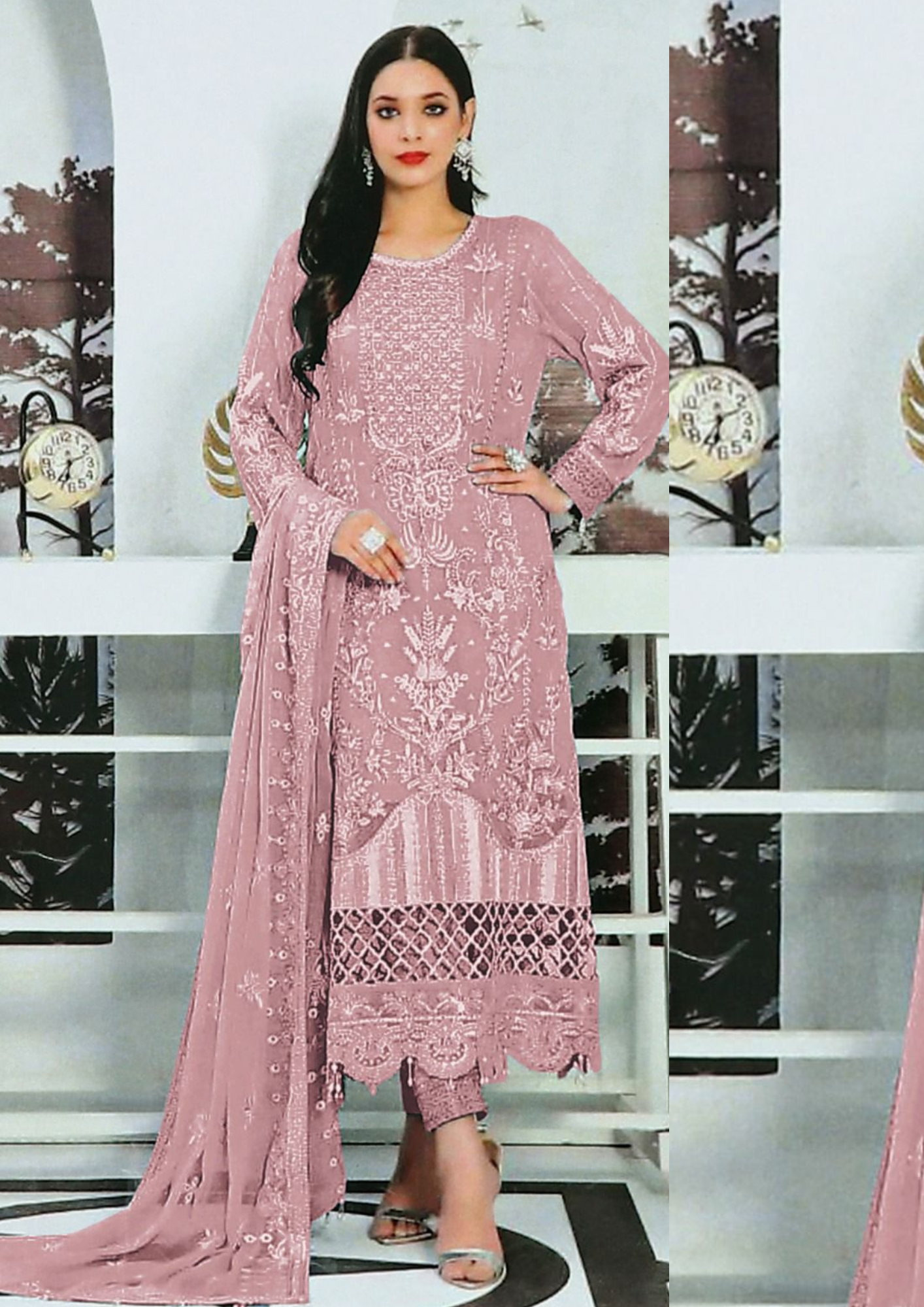 Lovely Pink Color Georgette With Embroidery Work Salwar Suits And Dupatta For Women