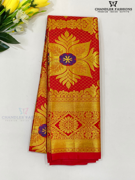 Wonderful Red Color Silk Shawl With Golden Zari Work (Ponnadai) For Guest
