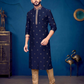 Attractive Blue Color Slub Silk Embroidery Work Kurta Pajama Set For Men