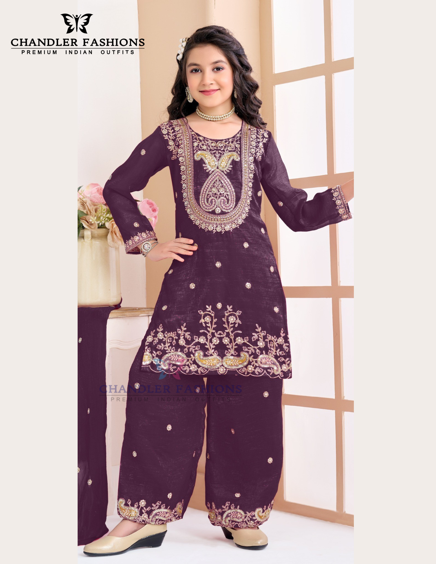 Amazing Purple Color Georgette With Embroidery And Sequins Work Palazzo Suits For Girls