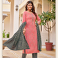 Elegent Pink color Rayon With Classy Gold Print Fancy Embroidery Work