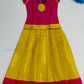 Pleasing Pink And Yellow Colored Silk Langa Sets With Stone Work For Girls