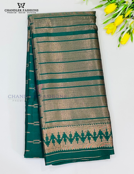Attractive Green Colored Silk Cotton Saree For Women