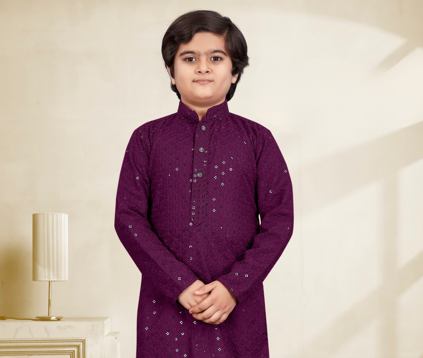 Attractive Violet Color Kid's Straight Rayon Kurta With Embroidery Work With Pajama Pant Near Me