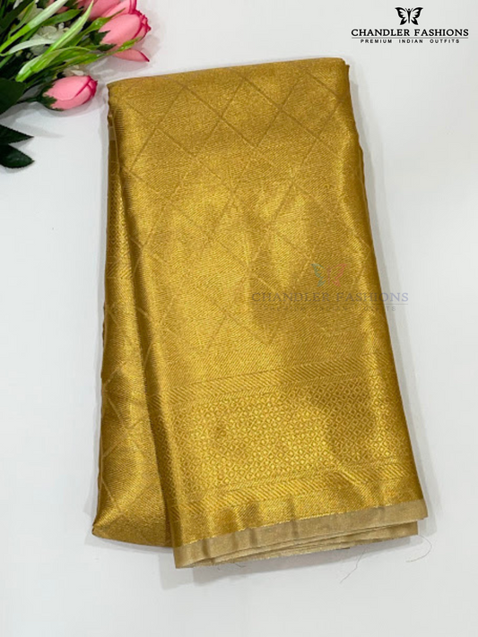 Beautiful Gold Color Tissue Silk With Self Designed And Zari Work Saree For Women