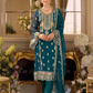 Stunning Teal Blue Color Soft Organza With Embroidery Work Salwar Suits And Dupatta