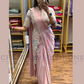 Stunning Light Pink Color Ready To Wear Chinon Embroidery Saree For Women
