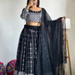 Pretty Black Color Faux Georgette Embroidery And Sequins Work Lehenga With Dupatta