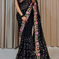 Stunning Black Color Designer Sequins And Embroidery Thread Work Saree For Women
