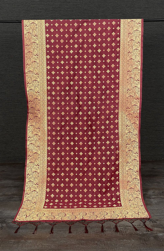 Charming Maroon Colored Jacquard Banarasi Dupatta For Women