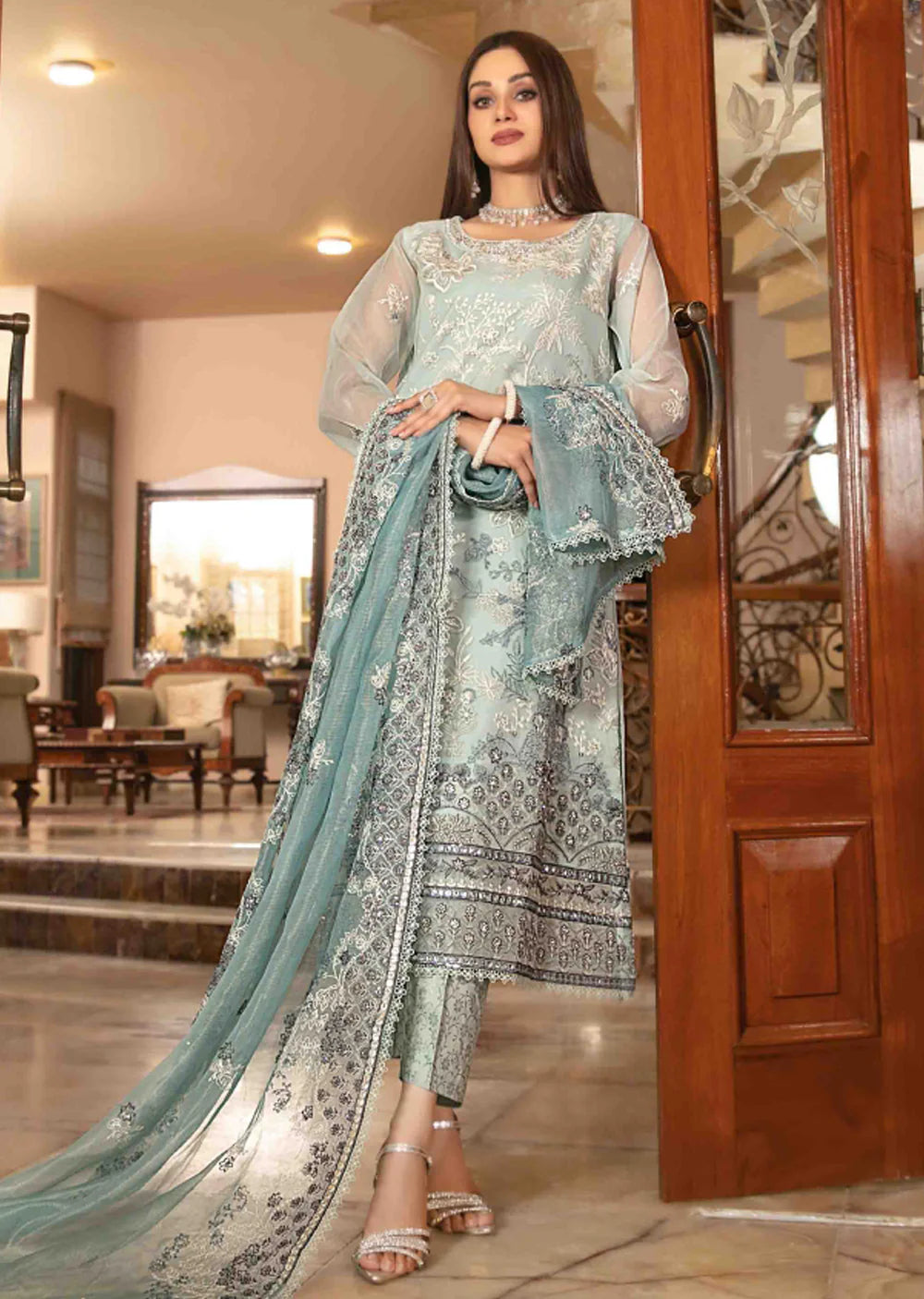 Elegant Teal Blue Color Georgette Salwar Suits in Chandler