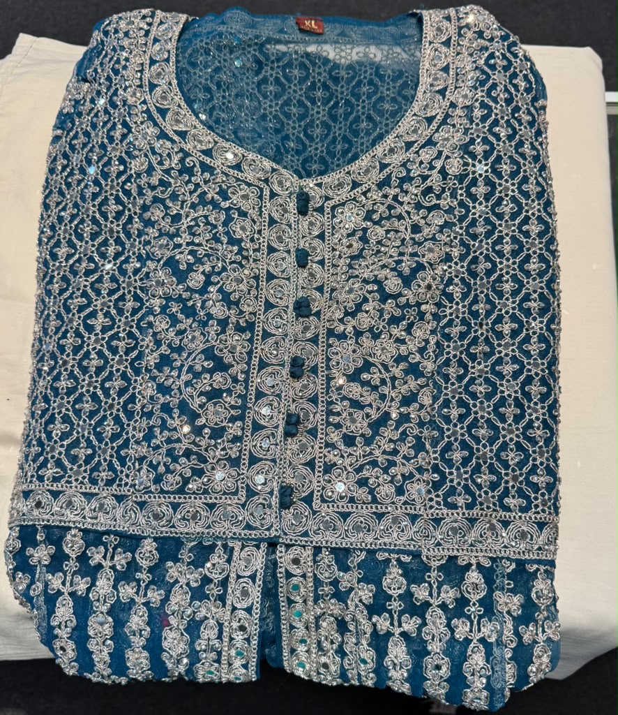 Amazeballs Teal Blue Color Net Fabric Anarkali Gown With Embroidery And Mirror Work For Women