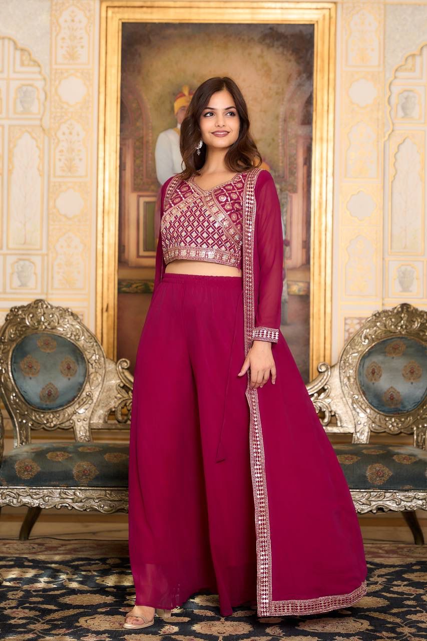 Maroon Color Lace Kurti With Palazzo Suits For Women In Yuma