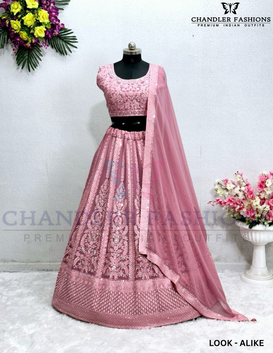 Elegant Onion Pink Color Heavy Faux Georgette With Embroidered And Diamond Work Lehenga Choli