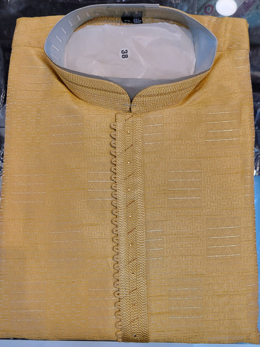 Gorgeous Light Mustard Color Jacquard Silk Embroidery Work Men's Kurta