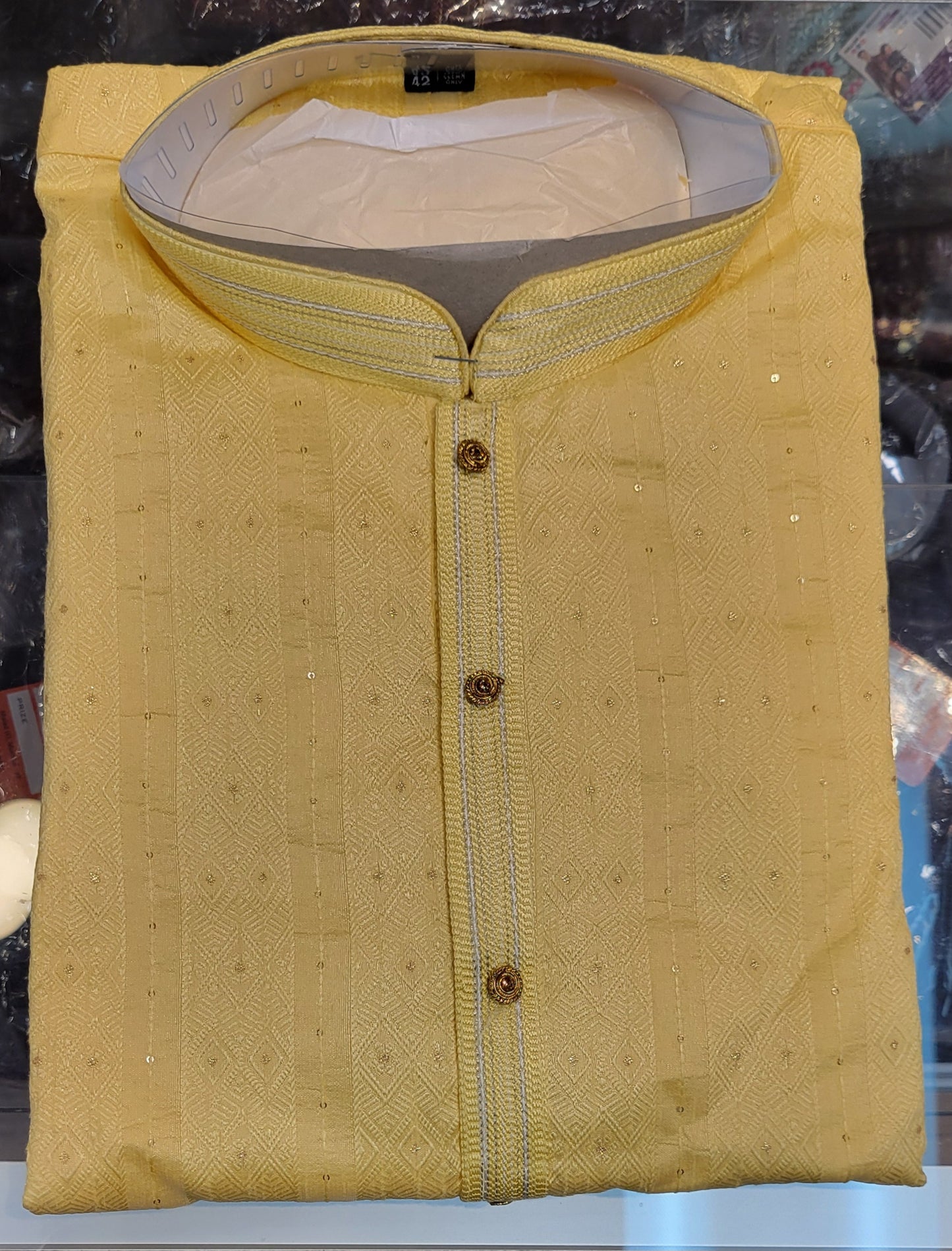 Gorgeous Light Yellow Color Jacquard Silk Embroidery Work Men's Kurta